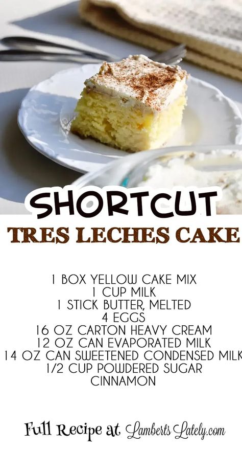 Need a shortcut recipe for Tres Leches Cake? This post shows you how to make it the easy way, with simple ingredients like boxed cake mix. Diy Tres Leches Cake, Tres Leches Cake Puerto Rican, Tres Leches Poke Cake Easy, Tree Leches Cake Recipe, Tres Leches Cake With Box Cake, Tres Leches Box Cake, 3 Leches Cake Recipe, Recipes Using Boxed Cake Mixes, Tres Leches Cupcake Recipe