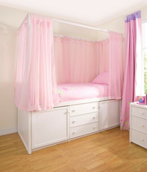 White Four Poster Bed, White Nursery Furniture, Childrens Bed, Cabin Beds For Kids, Kids Beds With Storage, Clothes Toys, Cabin Bed, Kids Bedroom Designs, Kids Bedroom Design