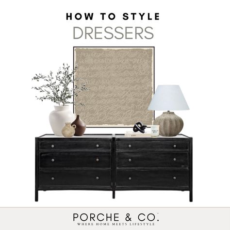 Porche Tips & Tricks: How to Style Your Dresser — Porche & Co. Styled Dresser With Mirror, Staging A Dresser Top, Dresser Candle Decor Bedroom, Styling A Three Drawer Dresser With Mirror Antique, Styling A Dresser Top, Styling A Dresser Top Master Bedrooms, Y’all Dresser Decor, How To Decorate A Dresser Top, Style Dresser Top