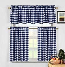 White Kitchen Curtains, Gingham Curtains, Kitchen Curtains And Valances, Blue White Kitchens, Kitchen Window Curtains, Kitchen Curtain Sets, Tier Curtains, Kitchen Curtain, Valance Window Treatments