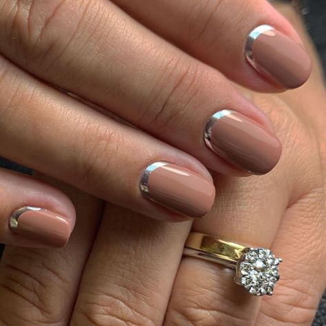 40 Best Wedding Nails 2022 : Pearl Nails White French Tips Silver Cuff Nails, Cuff Nails Design, Silver Reverse French Nails, Nail Art Reverse French, Nail Cuff Design, Nude Nails With Silver Design, Nude And Silver Nails, Sage Nails, What Nails