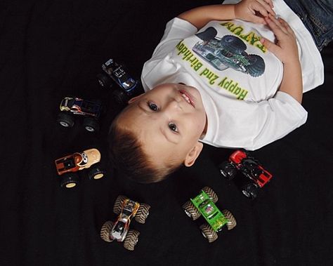 My sons 2nd birthday picture! Still loves monster trucks! Monster Truck Birthday Pictures, Monster Truck Photo Shoot, Birthday Photoshoot Ideas Kids, Photoshoot Ideas Kids, Monster Truck Pictures, Grandma Birthday Quotes, 2nd Birthday Pictures, Monster Jam Birthday, Monster Truck Kids