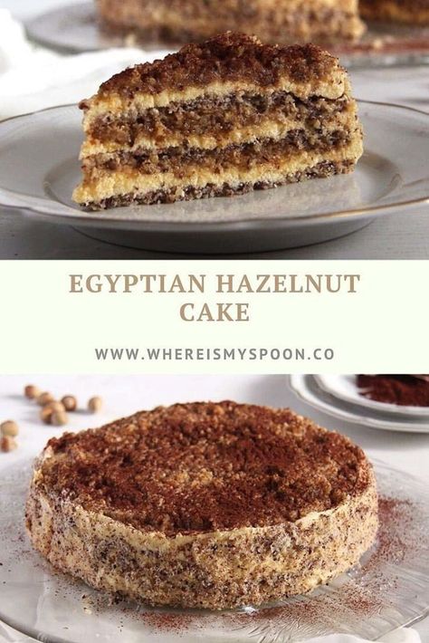 Hazelnut Meal Recipes, Unique Sweet Recipes, Vegan Egyptian Food, Egyptian Snacks, Worlds Best Cake, Hazelnuts Cake, Best Cakes In The World, Easy Fancy Desserts, Baking Recipe Ideas