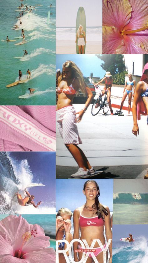 #surf #vintagesurf #roxy #surfstyle Australian Surf Aesthetic, Roxy Surf Poster, Roxy Girl Aesthetic, 2000s Surfer Girl, Roxy 90s, Roxy Aesthetic, Vintage Surf Aesthetic, Surf Girl Aesthetic, Roxy Vintage