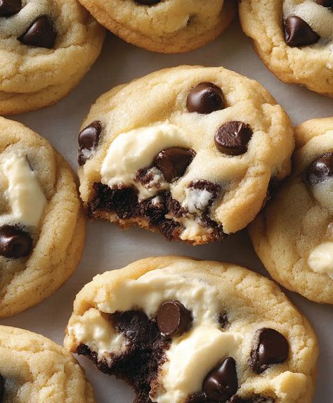 Chocolate Chip Cheesecake Cookies Recipe - emiliarecipes.com Chocolate Chip Cheesecake Cookies, Chocolate Chip Cheesecake Cookies Recipe, Cheesecake Cookies Recipes, Award Winning Cookies, Chocolate Chip Cheesecake, Cheesecake Cookies, Dessert Bread, Cookies Recipe, Christmas Baking