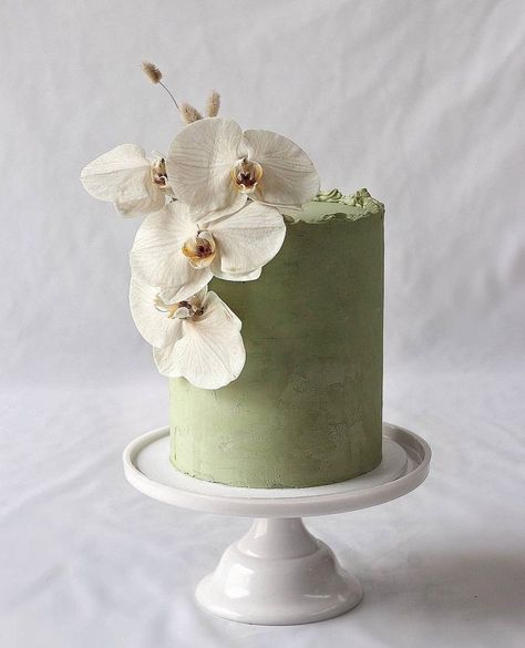 Kek Kahwin, Green Wedding Cake, Matcha Cake, Small Wedding Cakes, Green Cake, Simple Cake Designs, Beautiful Birthday Cakes, Simple Wedding Cake, حلويات صحية