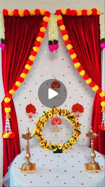 its your Bestie 078 on Instagram: "Ganapati pooja backdrop decoration idea at home/simple n easy   #ganapati #diy #tranding #ganapatidecorationideas #backdropdecoration #pooja #decoration #backdrop" Backdrop Decorations For Pooja, Diy Pooja Decoration, Ganesh Pooja Decoration Ideas, Pooja Backdrop Decoration Diy, Laxmi Puja Decoration At Home, Pooja Decoration Ideas At Home, Navratri Decoration Ideas For Home, Pooja Backdrop Decoration, Pooja Decoration Ideas