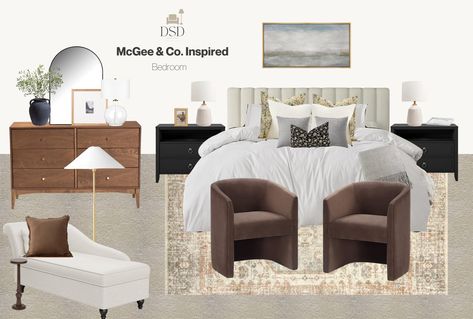 Here's a McGee & Co Inspired bedroom look! You will need a budget of approximately $4,000 ONLY Check out the comparison with the Mcgee & co furniture pieces, you will save over $17,000! The dupes are JUST AS GOOD and close to the original.  Get this pdf and get links to all the products used in the look! The budget does not include shipping and taxes, it only includes product cost.  Item out of stock? Message me on Etsy and I will get back with an alternative. Bedroom Studio Mcgee, Studio Mcgee Bedrooms, Mcgee Co, Studio Mcgee Bedroom Master, Mcgee And Co Bedroom, Studio Mcgee Bedroom, Bedroom Mockup, Mcgee And Co, Holly House