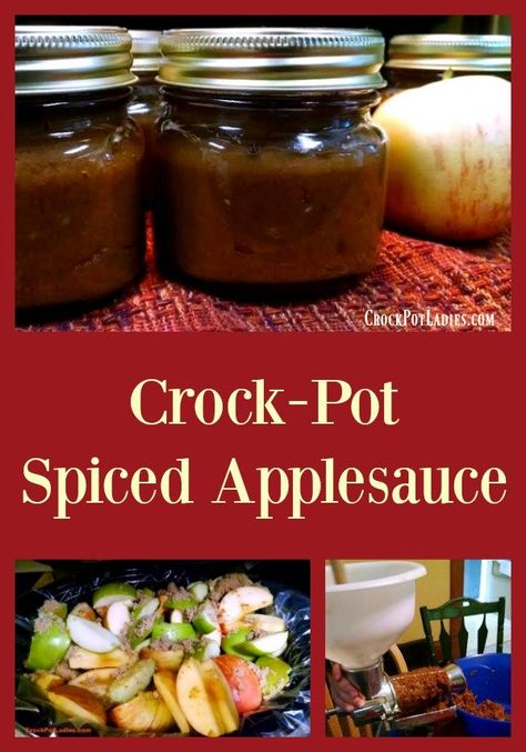 Crock-Pot Spiced Applesauce (Canning Recipe) - Preserve fresh autumn apples with this delicious recipe for Crock-Pot Spiced Applesauce which you can process in jars for eating all year long. We walk you through the best apples to use and spices to add for the best spiced apple sauce you have ever made! | CrockPotLadies.com Pumpkin Pie Moonshine Recipe, Pumpkin Pie Moonshine, Making Applesauce, Spiced Applesauce, Pumpkin Crockpot, Autumn Apples, How To Make Applesauce, Adult Beverages Recipes, Canning Recipe