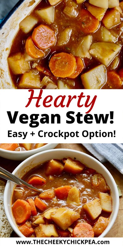 vegan stew in a white bowl Vegetarian Stew Crockpot, Vegetable Stew Crockpot, Vegetarian Beef Stew, Vegan Beef Stew, Vegan Stew Recipes, Winter Root Vegetables, Stew Recipes Crockpot, Vegetable Stew Recipe, Vegetarian Stew