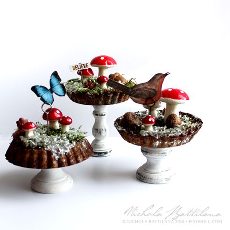 Mini Tart Tin Crafts, Tall Candlesticks, Tin Ornaments, Mushroom Crafts, Faux Snow, Tart Pan, Paper Birds, Craft Show Ideas, Retro Christmas