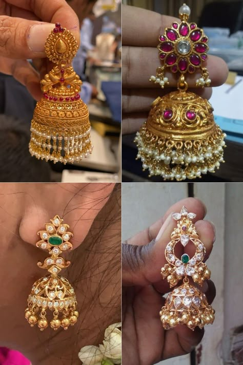 Latest Jhumka Designs Gold 10 Grams, Kammalu Buttalu, Gold Buttalu, Aniversary Gift, Ruby Necklace Designs, Jumka Earrings, Maharashtrian Jewellery, Small Earrings Gold, Gold Jhumka