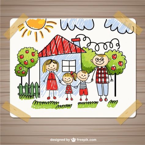 Hand drawn family Free Vector Family Drawing For Kids, My Family Drawing, Nature Drawing For Kids, Family Picture Drawing, Drawing Lessons For Kids, Kids Doodles, Jr Art, Family Drawing, Free Hand Drawing