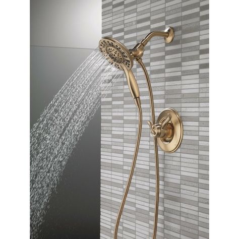 Delta Linden Dual Function Complete Shower System with In2Ition Shower Head / Hand Shower and Integrated Volume Control - Less Rough-In Valve & Reviews | Wayfair.ca Delta Champagne Bronze, Shower Together, Gold Shower, Dual Shower Heads, Tub Cleaner, Shower Faucet Sets, Delta Faucets, Bathroom Reno, Champagne Bronze