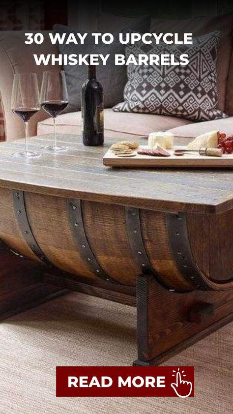 Discover endless possibilities for upcycling with whiskey barrels in your next DIY project. From charming planters to stylish tables and rustic bars, unleash your creativity and add a touch of uniqueness to your living space or garden. Get inspired by these creative ideas and start crafting with whiskey barrels today. Let the adventure begin! Wine Barrel Table Diy, Barrel Table Diy, Whiskey Barrel Ideas, Diy Whiskey Barrel, Bourbon Barrel Table, Bourbon Barrel Decor, Wine Barrel Clock, Rustic Bars, Used Whiskey Barrels