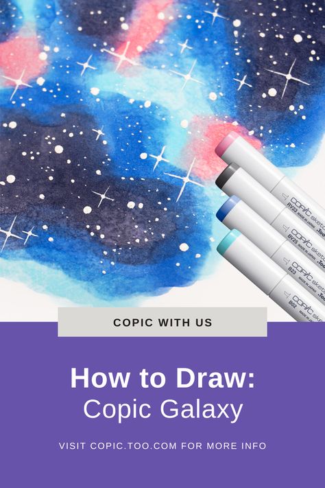 Night Sky Marker Drawing, Galaxy With Markers, Copic Marker Galaxy, Galaxy Alcohol Markers, Alcohol Marker Patterns, Galaxy Tutorial, Anime Bg, Marker Kunst, Marker Rendering