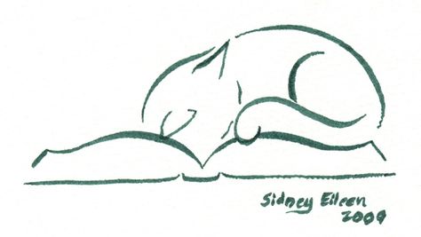 Cat sleeping on book doodle, from deviantart Cat On Book, Cat Silhouette Tattoos, Silhouette Chat, Cat Tat, Silhouette Tattoos, Tattoo Cat, Pen On Paper, Minimalist Drawing, Book Tattoo