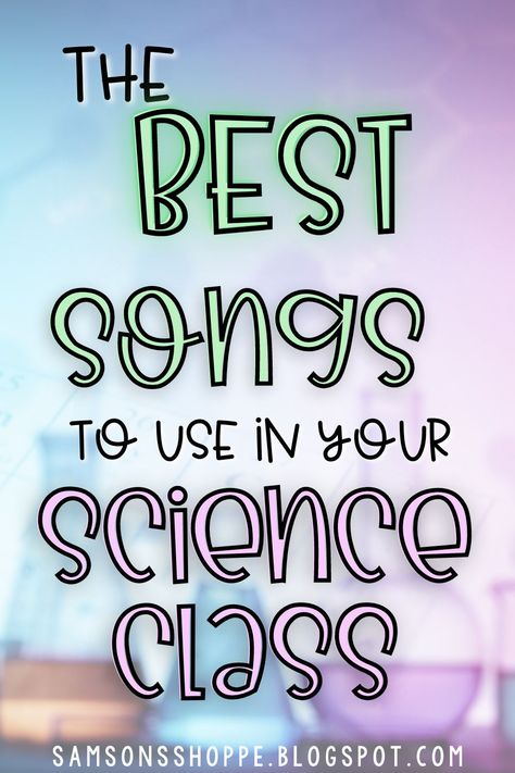 YES! You CAN integrate songs into the middle school science classroom! There are SO many popular songs that can be integrated into your middle school science activities. Check out this list for songs that can be used when teaching the periodic table to kids, when teaching middle school space lessons, physics or the human body systems! A great way to start virtual classroom meetings, for classroom transition ideas or as introduction to a science topic. samsonsshoppe.blogspot.com #samsonsshoppe Cells Middle School Activities, Middle School Science Bulletin Board Ideas, Amplify Science Middle School, Middle School Transition Activities, Fifth Grade Science Classroom, Middle School Science Decor, Science Teacher Aesthetic Classroom, Middle School Science Anchor Charts, Science Games Middle School