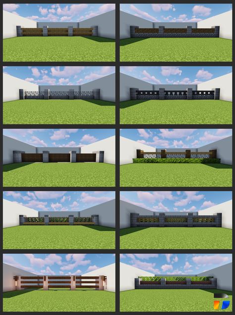 Mincraft Idea Fence, Minecraft Driveway Ideas, Minecraft Fence Ideas Modern, Minecraft Modern Houses Small, Minecraft Modern Village Ideas, Fences Ideas Minecraft, Minecraft Building Ideas Fence, Minecraft House Inspo Modern, Minecraft Basketball Hoop