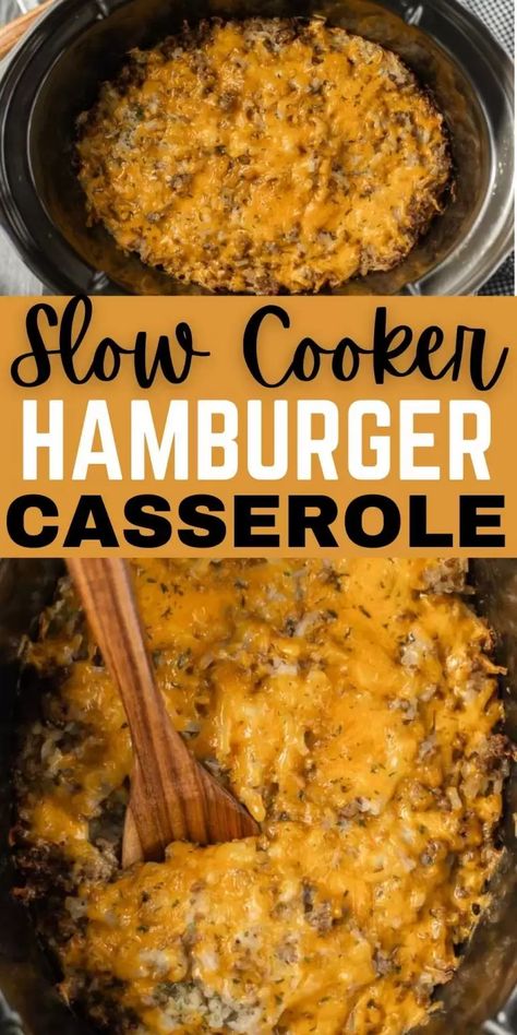 Crockpot Hamburger Hashbrown Casserole Recipe - easy dinner idea Crockpot Meals For Busy Moms, Slow Cooker Hamburger Recipes, Ground Beef Crockpot, Slow Cooker Hamburger Hash, Hamburger Hashbrown Casserole, Hamburger Crockpot Recipes, Hamburger Hashbrown, Crockpot Hashbrown Casserole, Slow Cooker Hamburger