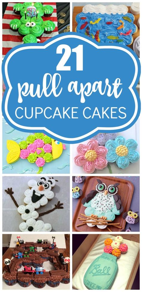 21 Pull Apart Cupcake Cake Ideas Easy Cupcake Cakes, Easy Cupcake Cakes Pull Apart, Cupcake Pullapart Ideas, Cakes Made From Cupcakes, Pullapart Cakes Birthday Parties, 2 Cupcake Cake Number, Cupcake Cakes Designs, Birthday Cupcake Cake Ideas, 6 Cupcake Cake