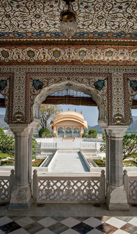 Jaipur, Rajasthan, India. Golden Triangle tour. In the elaborate ceiling of the 18th-century Jal Mahal, or Water Palace, flowers are set in an ornate trellis in Jaipur. Golden Triangle tour route with New Delhi and Agra, North India, backpacking Asia. Travel tips. Delhi Taj Mahal, Jal Mahal, Indian Palace, Palace Architecture, India Architecture, Mughal Architecture, Indian Interiors, Genius Loci, Travel India