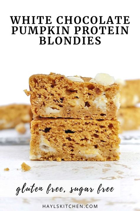 Fall Protein Desserts, Pumpkin White Chocolate Chip Bars, Keto Pumpkin Blondies, Pumpkin Protein Brownies, Pumpkin White Chocolate Chip Blondies, Pumpkin Blondies Vegan, Pumpkin Protein Bars, Healthy Protein Desserts, Chocolate Pumpkin Bread