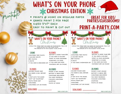 WHAT'S ON YOUR PHONE - Christmas Edition | Christmas What's On Your Ph – PrintAParty Holiday Christmas Party Games, Christmas Themed Games For Adults, Xmas Party Games For Adults, Christmas Present Games, Christmas Party Games For Adults Groups, Funny Christmas Games For Adults, Fun Christmas Games For Family, Holiday Games For Adults, Adult Christmas Party Games