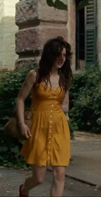 Yellow front button dress - Esther Garrel- Call Me By Your Name - Marzia Esther Garrel Call Me By Your Name, Cmbyn Marzia Outfits, Call Me By Your Name Marzia Outfits, Marzia Call Me By Your Name, Cmbyn Marzia, Call Me By Your Name Inspired Outfits, Call Me By Your Name Outfits Women, Call Me By Your Name Outfits Inspiration, Northern Italy Aesthetic Outfits