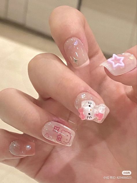 Hello Kitty Nail Art, Kitty Nail Art, Paznokcie Hello Kitty, Hello Kitty Nails Art, Hello Kitty Nail, Kitty Nail, Trend Nails, Kitty Nails, Cute Simple Nails