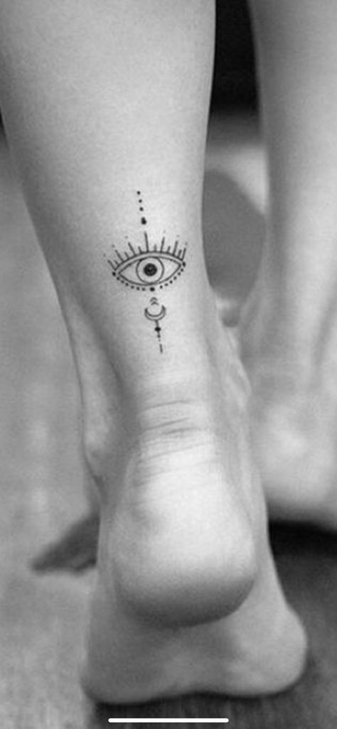 Tattoo Ideas Female Evil Eye, Empath Protection Tattoo, Greek Evil Eye Tattoo Ideas, Dainty Upper Arm Tattoos For Women, Evil Eye Tattoo Neck, Quirky Tattoos For Women, Minimal Tattoo Women, Simple Evil Eye Tattoo, Greece Inspired Tattoo