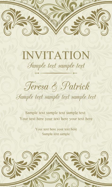 Baroque invitation, gold and beige stock illustration Baroque Graphic Design, Baroque Invitation, Colors Graphic Design, Inspiration Poster, Gold Invitations, Brand Board, Background Illustration, Beige Background, Text You