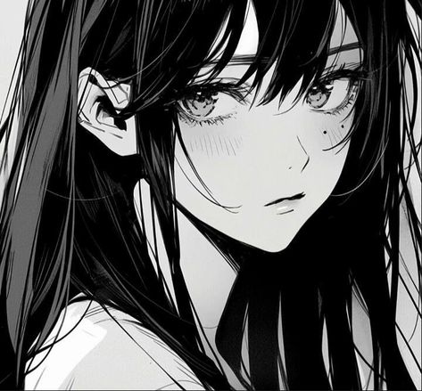 Anime Photo Profile Dark, Anime Black Hair, Best Anime Drawings, Aesthetic Couple, 흑백 그림, Anime Cover Photo, Anime Pictures, Long Black Hair, Anime Monochrome