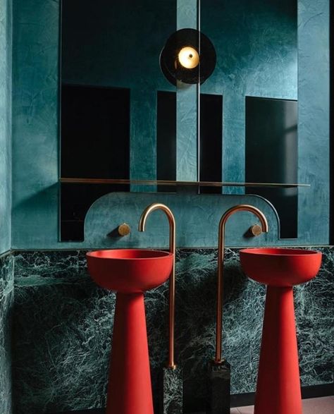 Mr Buckley’s Instagram post: “@bergmanandco⁠ ⁠ ⁠ ⁠ #interiordesign ⁠ #architecture⁠ #designer⁠ #interiors ⁠ #spaces ⁠ #colours ⁠ #objects ⁠ #objectdesign ⁠ #mrbuckley ⁠…” Estilo Kitsch, Architecture Restaurant, Restroom Design, Unisex Bathroom, Toilet Design, Bad Design, Stylish Bathroom, Restaurant Interior, Beautiful Bathrooms