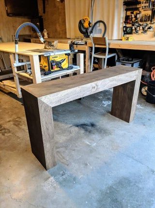 Sofa Table Plans Diy, Diy Hallway Console Table, Long Console Table Bedroom, Build Sofa Table, Handmade Console Table, Building A Console Table, Modern Diy Dining Table, Chunky Sofa Table, Diy Easy Console Table