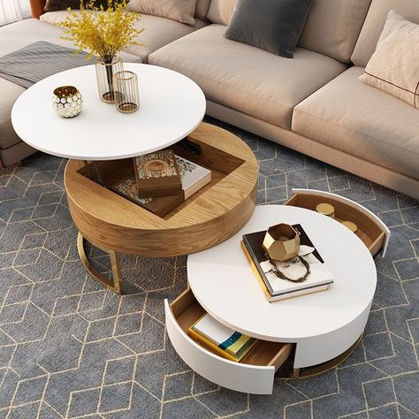 Meja Sofa, Marble Veneer, Muebles Shabby Chic, Round Coffee Table Modern, Basement Reno, Books Decor, Coffee Table With Drawers, Coffee Table Styling, Lift Top Coffee Table