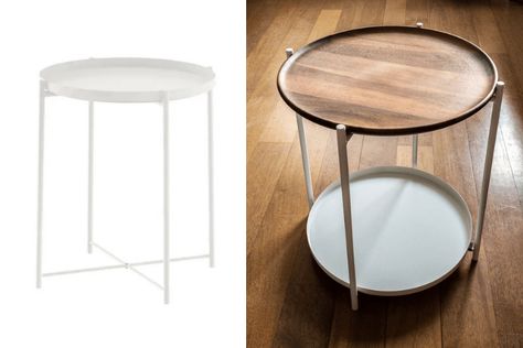 As-is item in IKEA turns into a luxe tray table - IKEA Hackers Ikea Tray Table, Gladom Ikea, Ikea Tray, Round Metal Table, Ikea Side Table, Table Ikea, Family Room Walls, Ikea Decor, Ikea Furniture Hacks