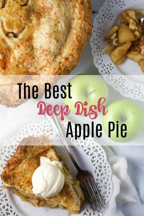 Two green apples sitting beside a fresh baked apple pie Deep Dish Apple Pie Recipe Easy, Deep Dish Apple Pie Recipe, Double Pie Crust Recipe, Deep Dish Apple Pie, Pie Ideas, Cake Apple, All Butter Pie Crust, Chocolate Peanut Butter Desserts, Homemade Apple Pie