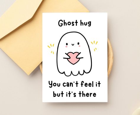 Send someone special this cute ghost hug card! This greeting card makes the perfect Halloween treat for anyone in your life - from kids to partners to friends! This is a printable card, which means: ✨ no waiting for the card to arrive in the mail ✨ once purchased, you will receive a PDF file that you can immediately download and print ✨ You can print as many cards as you would like - and share some love and laughter with as many people as possible! You will receive: ✨ 1 PDF File (see second phot Halloween Cards For Kids In Hospital, Cute Halloween Cards Diy, You Got This Card, Halloween Cards For Boyfriend, Halloween Card Ideas, Happy Halloween Cards, Ghost Hug, Hug Card, Halloween Parfait