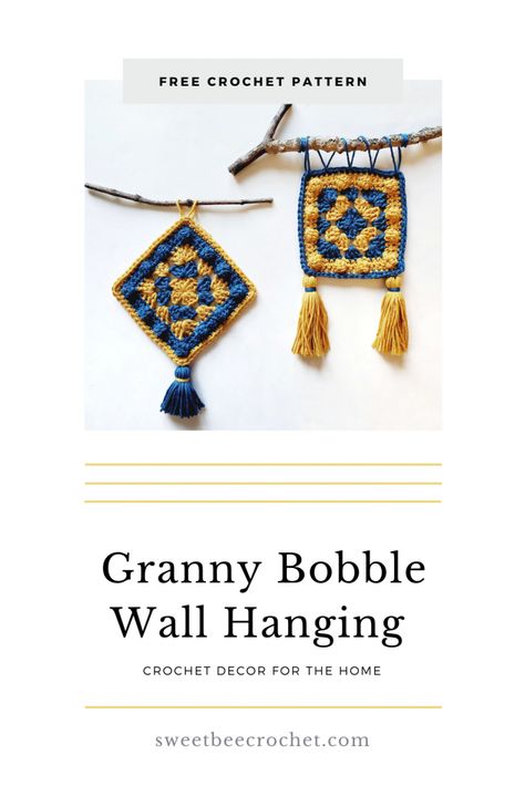 Granny Bobble Wall Hanging - Free Pattern - Sweet Bee Crochet Crochet Wall Art Pattern Free, Mini Granny Square Pattern, Granny Square Wall Hanging, Bobble Stitch Tutorial, Magic Circle Crochet, Wall Hanging Crochet, Easy Crochet Hat Patterns, Crochet Wall Hanging, Bee Crochet