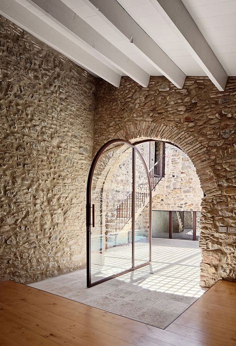 Post Image Contrast Interior Design, Spanish Farmhouse, Girona Spain, Beautiful Front Doors, Farmhouse Renovation, Door Glass Design, We Buy Houses, Pivot Doors, Décor Boho