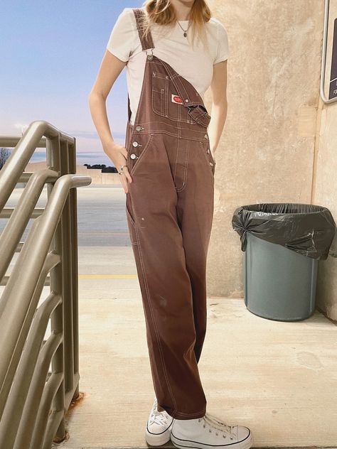 Rust Overalls Outfit, Brown Carhartt Overalls Outfit, Beige Overalls Outfit, Tan Overalls Outfit, Brown Overalls Outfits, Carhartt Overalls Outfit, Money Costume, Overalls Outfit Aesthetic, Thrift Manifest