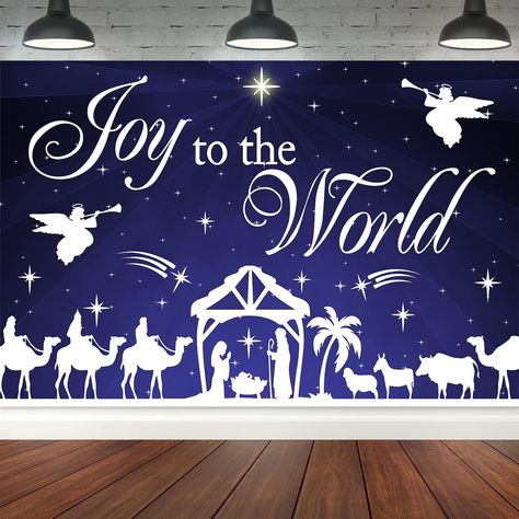 Amazon.com: 5x3ft Nativity of Jesus Joy of The World Christmas Backdrop Angels Manger Scene Background Christian Photo Booth Studio Prop Religious Bethlehem Star Night Holy Family Nativity Scene Decoration : Electronics Christmas Stage Design Church Simple, Christmas Board Decoration, Christmas Stage Decorations, Jesus Christmas Decorations, Christmas Photo Background, Background Christian, Christmas Stage Design, Christmas Photo Booth Backdrop, Christmas Bulletin Boards