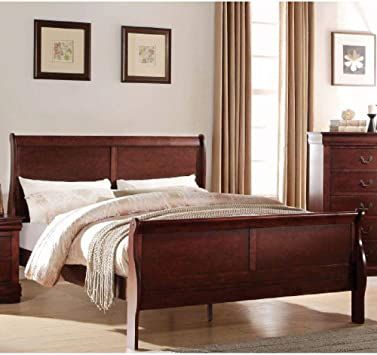 King Bed Frame, Harper&Bright Designs Solid Wooden King Size Platform Bed with Headboard & Footboard, Box Spring Needed, Easy Assembly, King Size, Cherry King Sleigh Bed, Sleigh Bedroom Set, King Size Platform Bed, Eastern King Bed, Sleigh Bed, Queen Platform Bed, Louis Philippe, Sleigh Beds, King Bed Frame