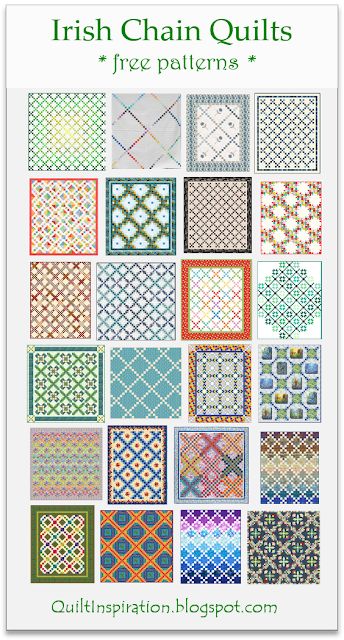 Quilt Inspiration: Free pattern day! Irish Chain quilts Chain Quilt Block, Irish Chain Quilt Pattern Free, Double Irish Chain Quilt Pattern, Quilts Free Patterns, Irish Quilt Patterns, Double Irish Chain Quilt, Irish Chain Quilt Pattern, Irish Quilt, Tumbling Blocks Quilt