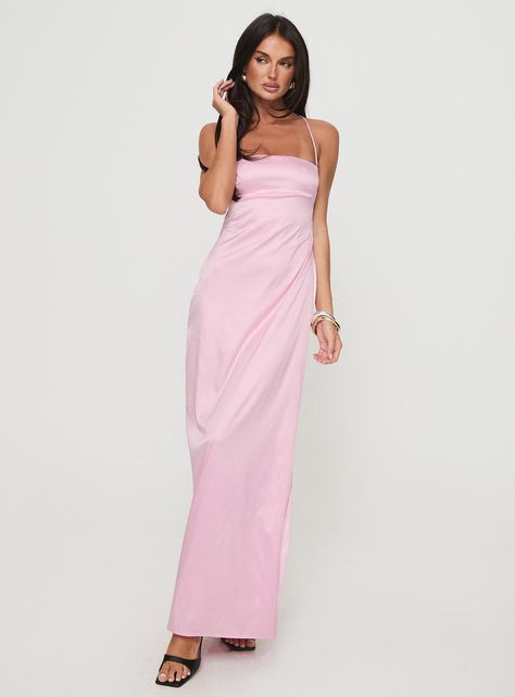 Roselyn Maxi Dress Pink Homecoming Dresses Maxi, Soft Pink Maxi Dress, Pink Prom Dresses Simple, Baby Pink Maxi Dress, Pink Silk Bridesmaid Dresses, Long Hoco Dress, Baby Pink Silk Dress, Pink Simple Dress, 90s Pink Dress