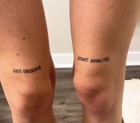 Word Tattoos Over Knee, Tattoo Words Above Knees, Above Knee Lettering Tattoo, Knee Text Tattoos Women, Under Knee Word Tattoo, Word Tattoos On Knee, Text Knee Tattoo, Writing Above The Knee Tattoo, Above Knee Word Tattoos Women