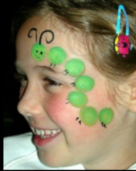 Caterpillar Easter Face Paint, Easy Face Painting Designs, Bodysuit Tattoos, Cheek Art, Caterpillar Party, Body Ideas, Kid Cupcakes, Face Painting Easy, Kids Face Paint