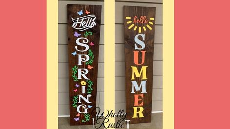 Reversible Porch Sign, Summer Wood Sign, Summer Porch Signs, Hello Spring Sign, Summer Porch Decor, Senior Center, Wooden Welcome Signs, Front Porch Signs, Signs Diy