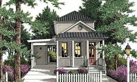 Plan #406-258 - Houseplans.com Trendy House, Narrow Lot House, Narrow Lot House Plans, Cottage Floor Plans, Southern House, Cottage Style House Plans, Small Cottages, Southern House Plans, Cottage Plan